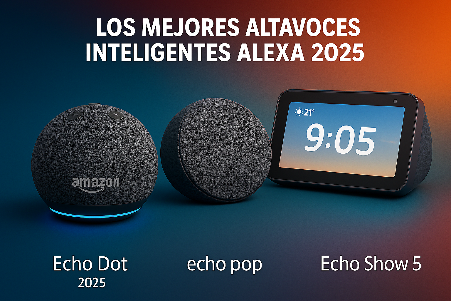 Imagen de Los Mejores Altavoces Inteligentes Alexa 2025: Echo Dot 5ª Generación, Echo Pop y Echo Show 5 – Comparativa y Opinión